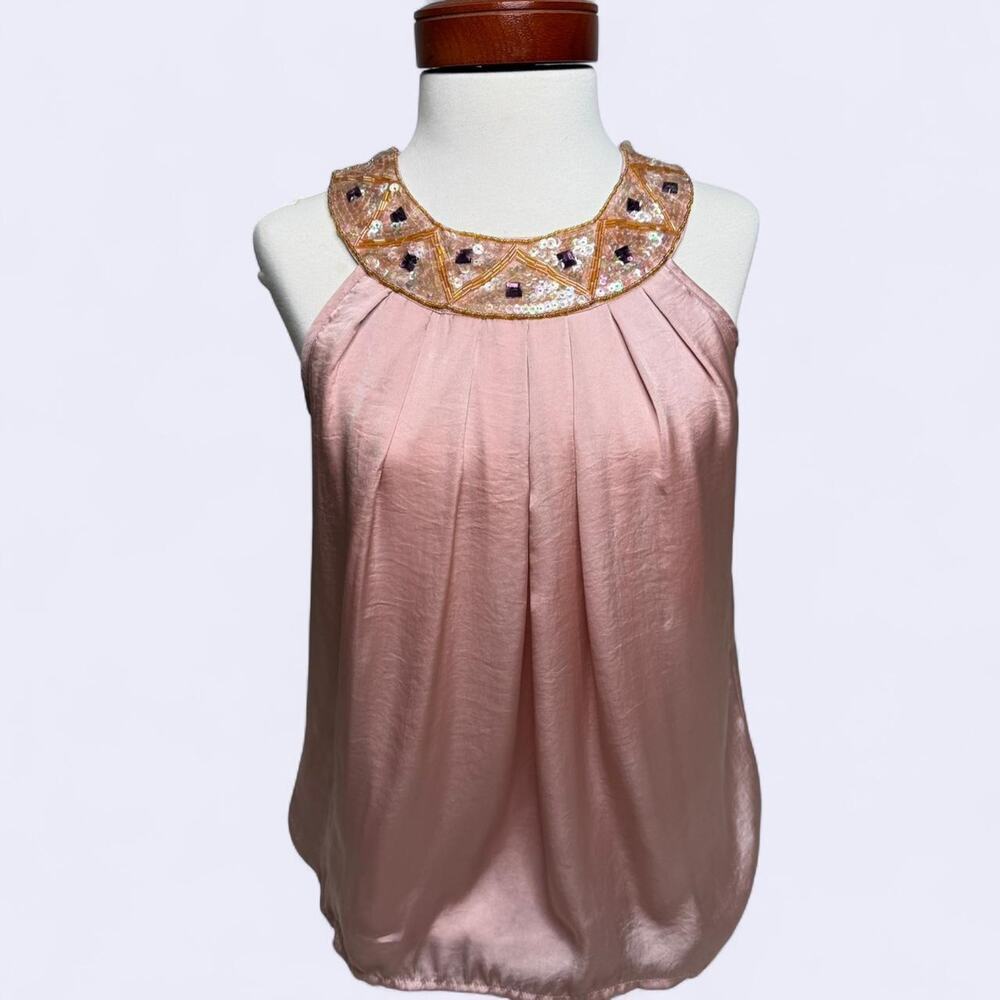 Vintage Y2K Pink Satin Embellished Halter Tank Top - Size Small - Fairycore Glam